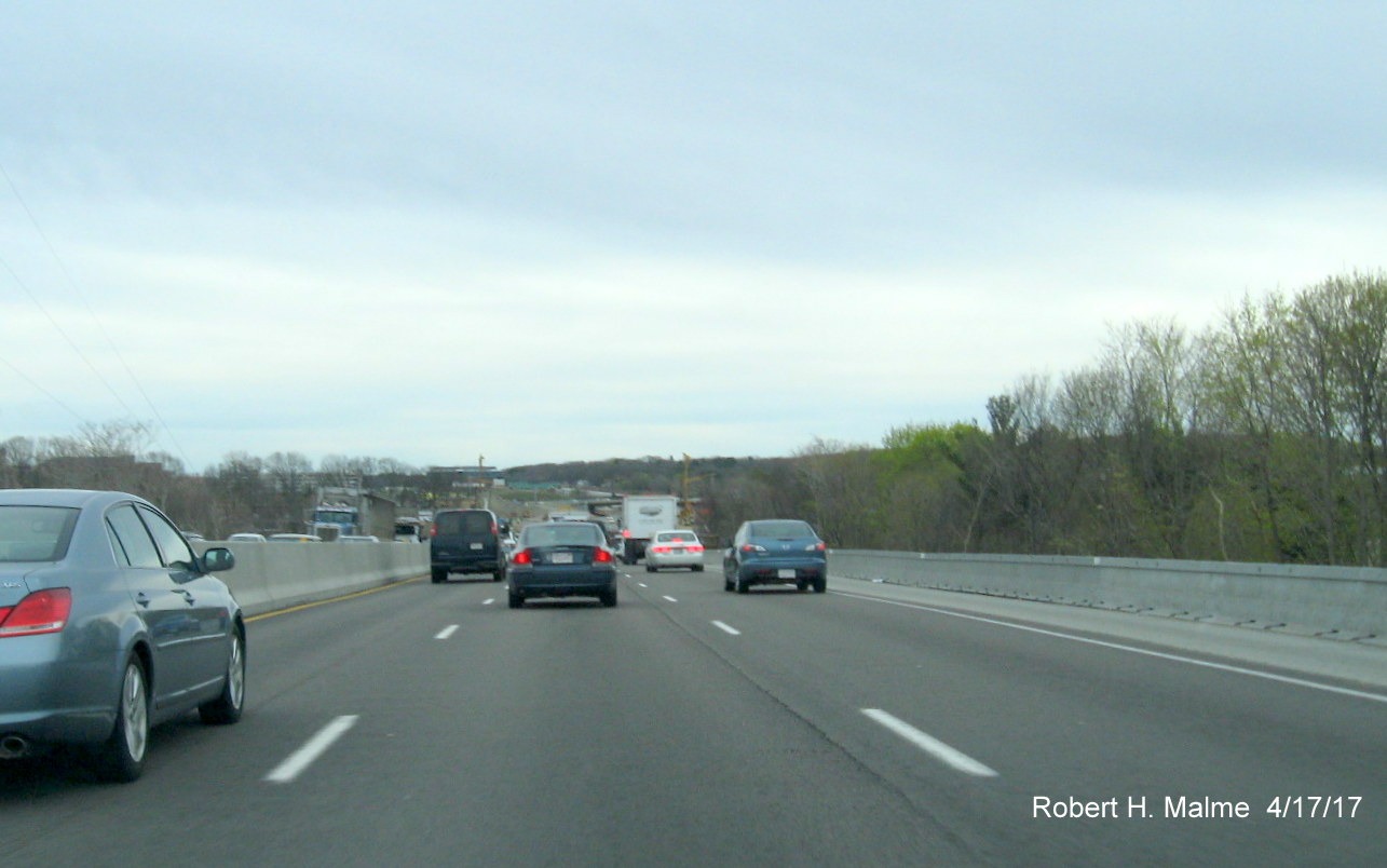 Image taken of view of Add-A-Lane project work zone from I-95 South in Needham