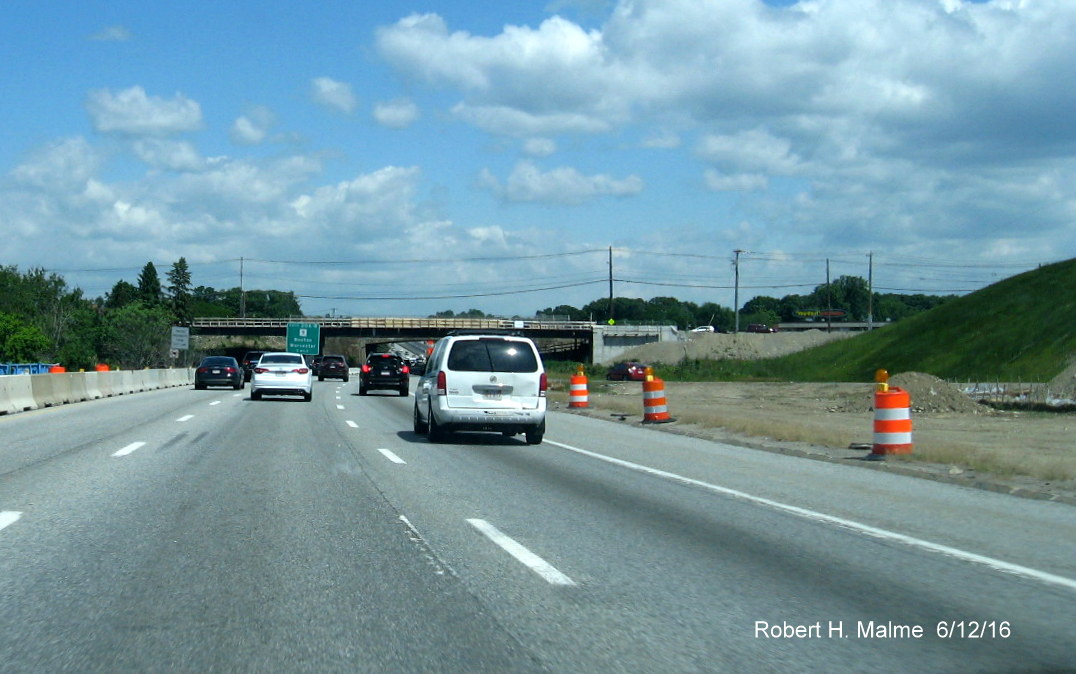 Image of new ramp and bridge construction work along I-95 North in Needham