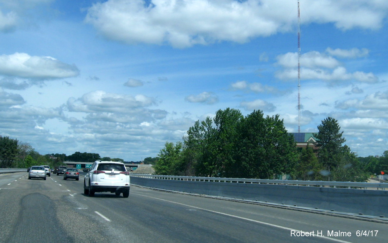 Image taken of construction in Add-A-Lane project work area from I-95 North in Needham