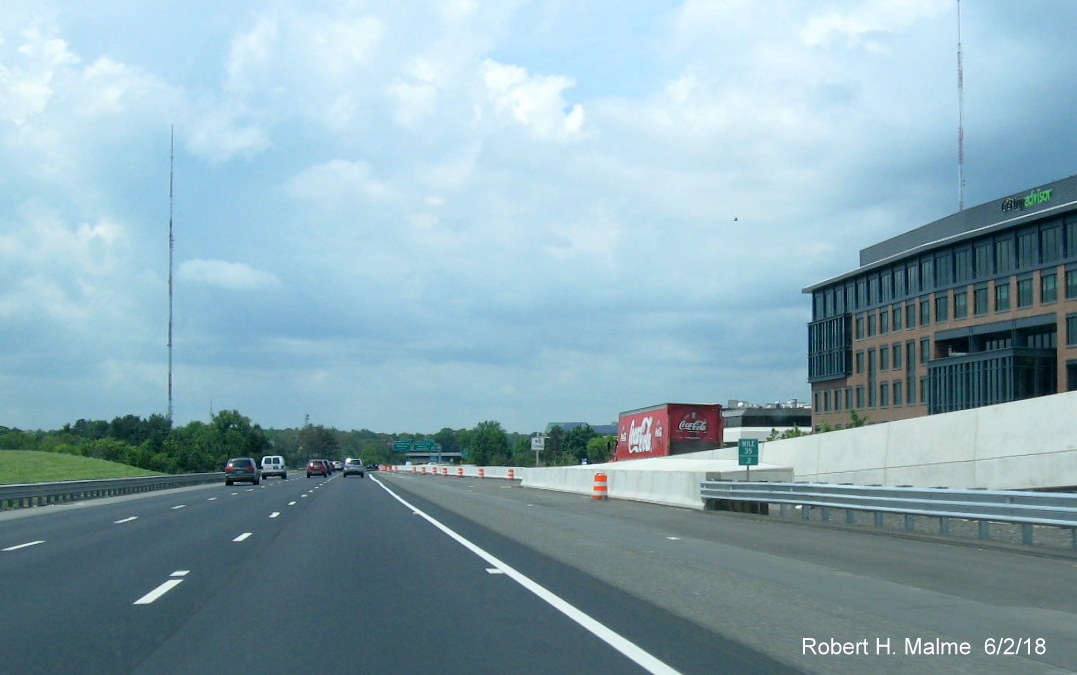 Image of future right lane and shoulder still requiring final paving on I-95 North in Add-A-Lane Project work zone in Needham