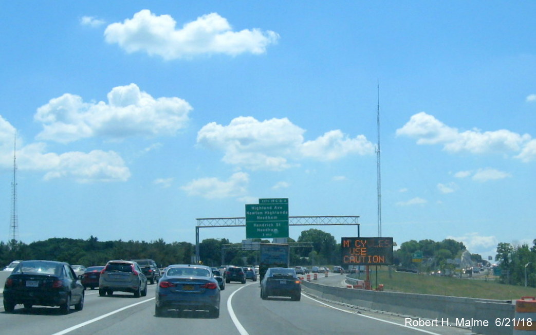 Image of construction progress on I-95 South at MA 9 interchange in Add-A-Lane Project work zone in Wellesley