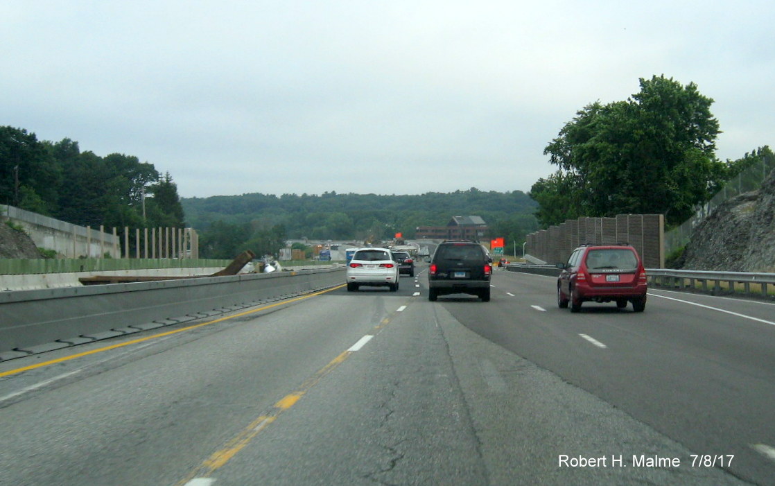View of construction in Add-a-Lane work zone along I-95 North in Needham