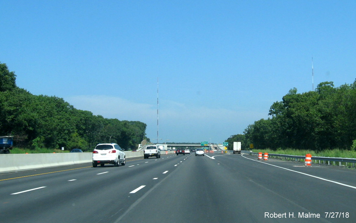 Image of remaining right shoulder work needed on I-95 North in Add-A-Lane Project work zone in Needham