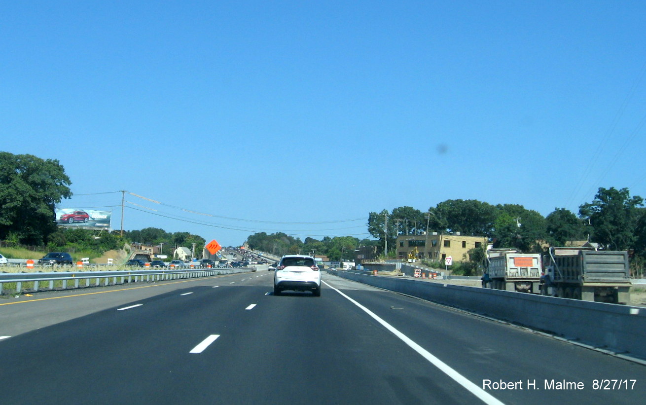 Image taken of construction along I-95 North beyond Highland Ave in Add-A-Lane Project work zone in Needham