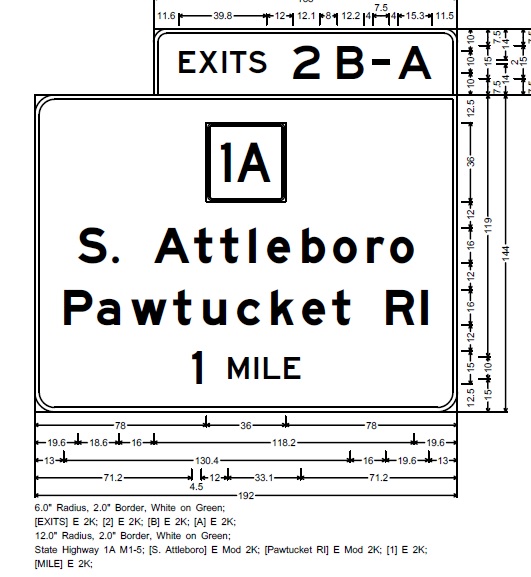 Image of MassDOT plan for 1 Mile Advance sign for I-95 South in Attleboro