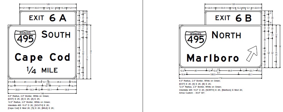 Image of MassDOT plan for overhead signs at ramp to I-495 North on I-95 South in Foxboro