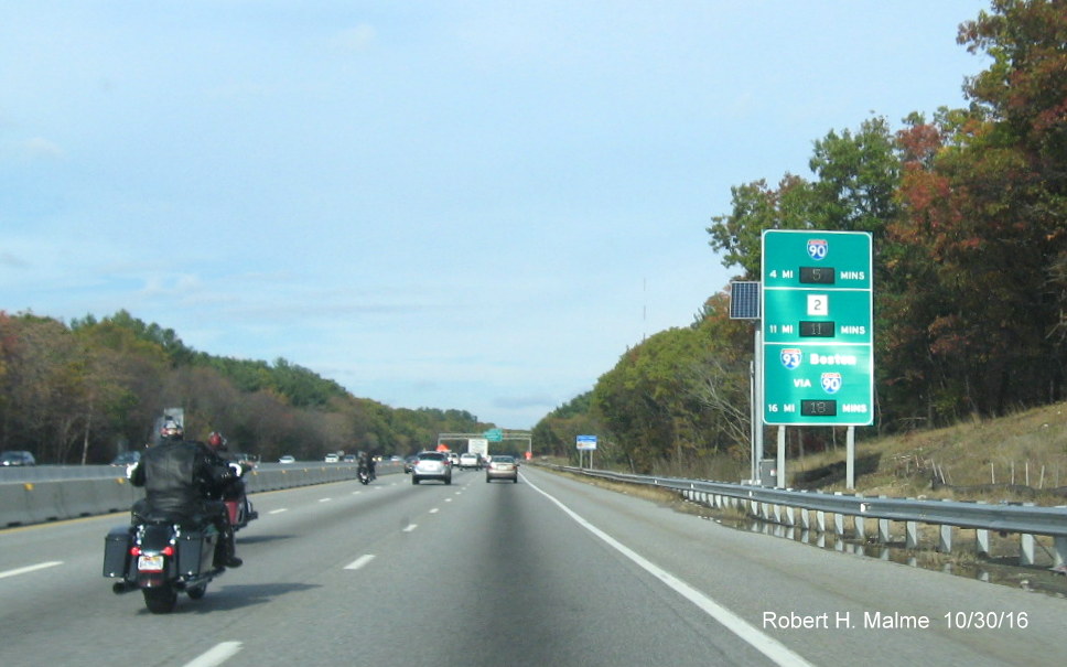 Image of activated Real Time Traffic Sign on I-95 North in Needham