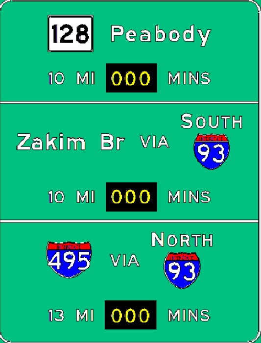 Sketch of planned RT sign to be placed on I-95 North in Woburn, from MassDOT