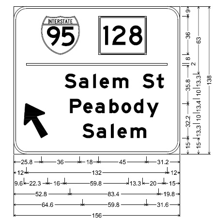 MassDOT plan for guide sign on ramp from MA 129 to I-95 North in Peabody