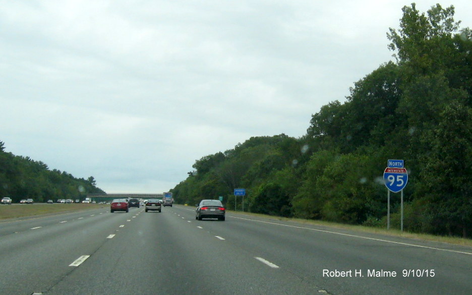 Image of new I-95 North reassurance marker after Topsfield Road exit