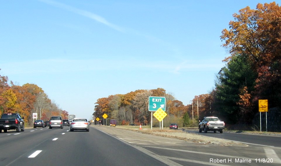 Image of new foundation for future gore sign at MA 123 exit on I-95 North in Attleboro, November 2020