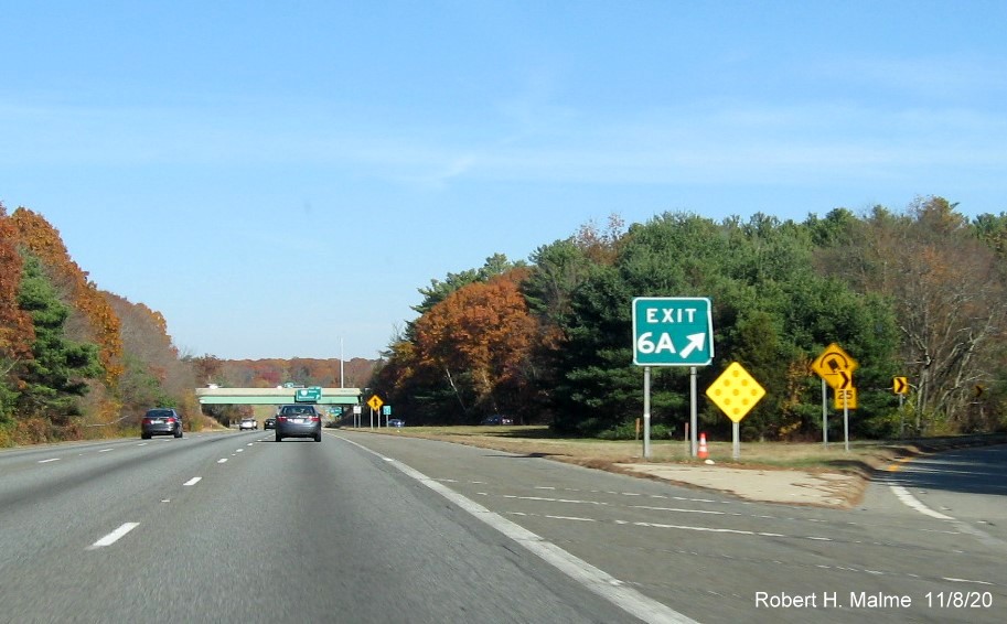 Image of foundation for future gore sign at ramp to I-495 South on I-95 North in Mansfield, November 2020
