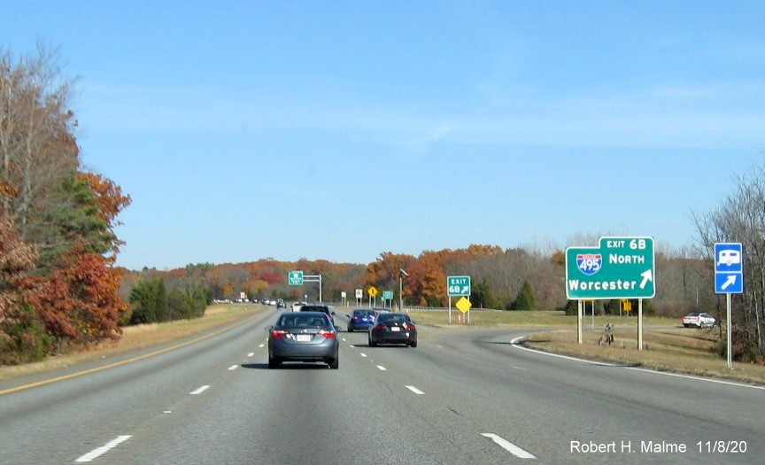 Image of foundation placed for new gore sign at exit ramp to I-495 North on I-95 North in Mansfield, November 2020