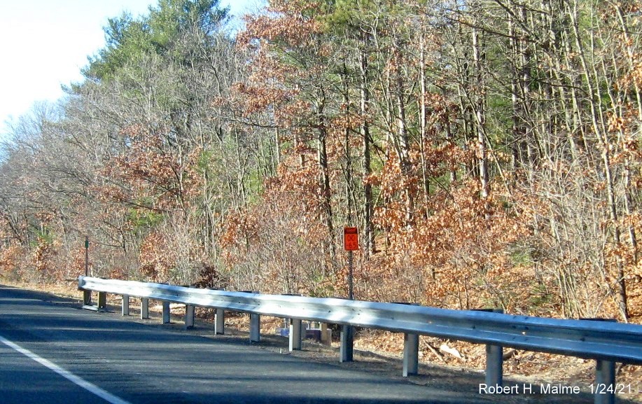 Image of sign foundation for future advance sign for US 1 exit on I-95 South in Walpole, January 2021