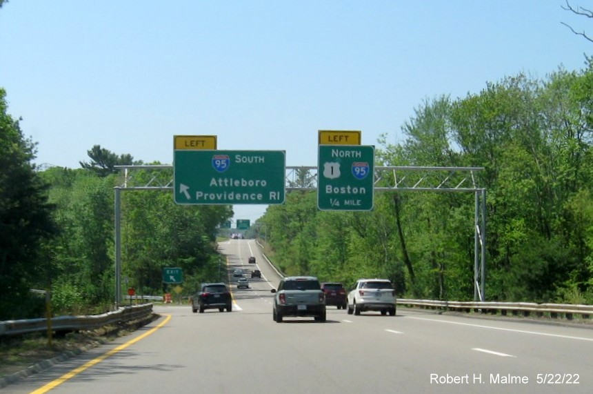 Image of new overhead ramp signage on US 1 South in Sharon, May 2022