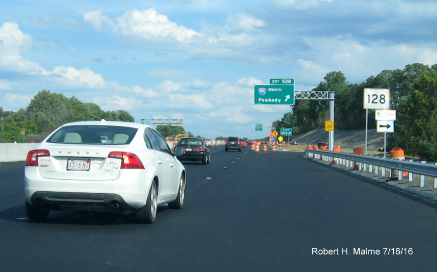 Image of new overhead exit sign for I-95 North on MA 2 East in Lexington