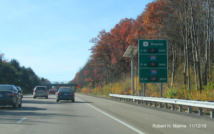 Image of activated Real Time Traffic Sign on I-95 South in Walpole