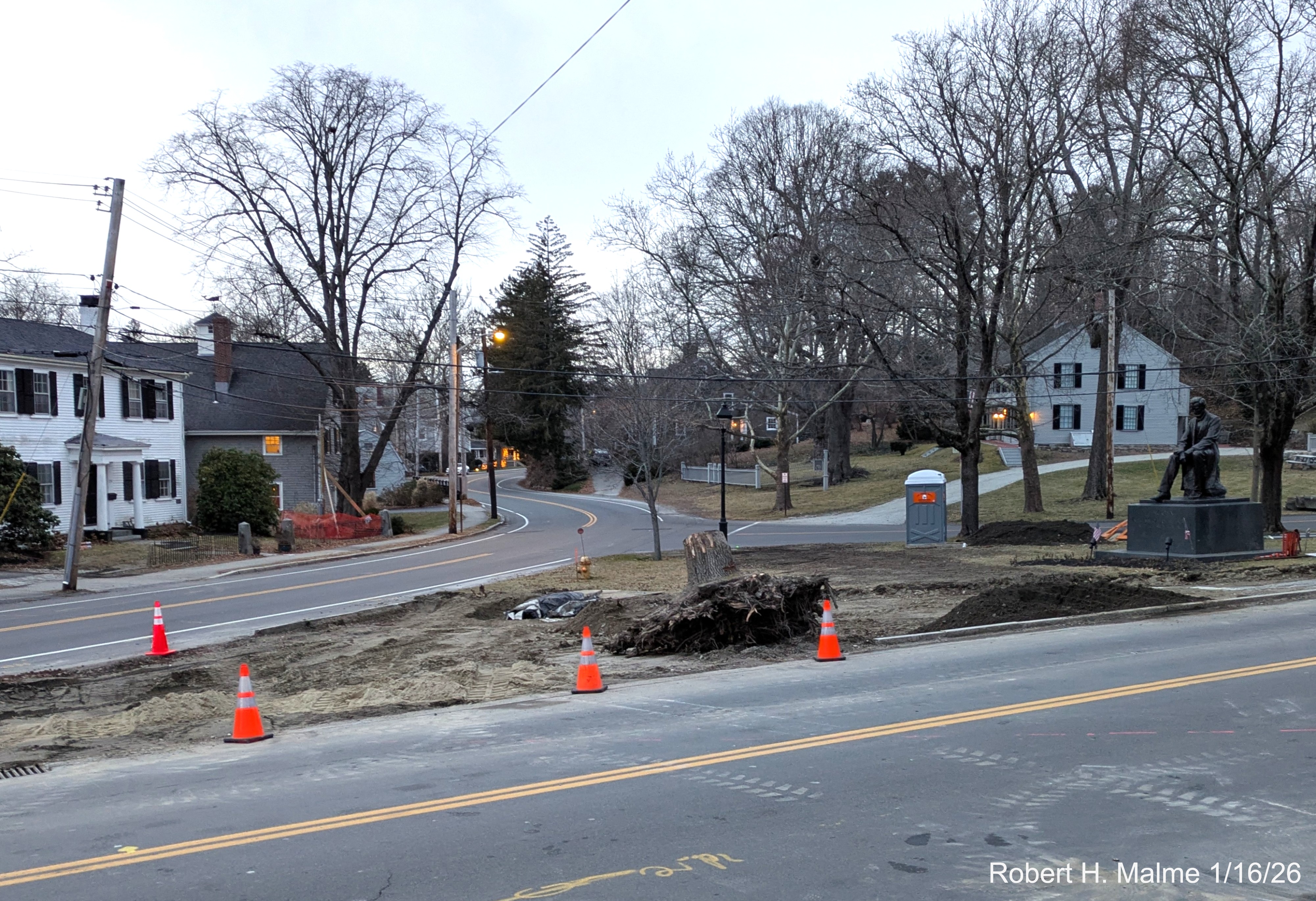 Image of construction area at intersection of North and Lincoln Streets from the New North
	Church, January 2026
