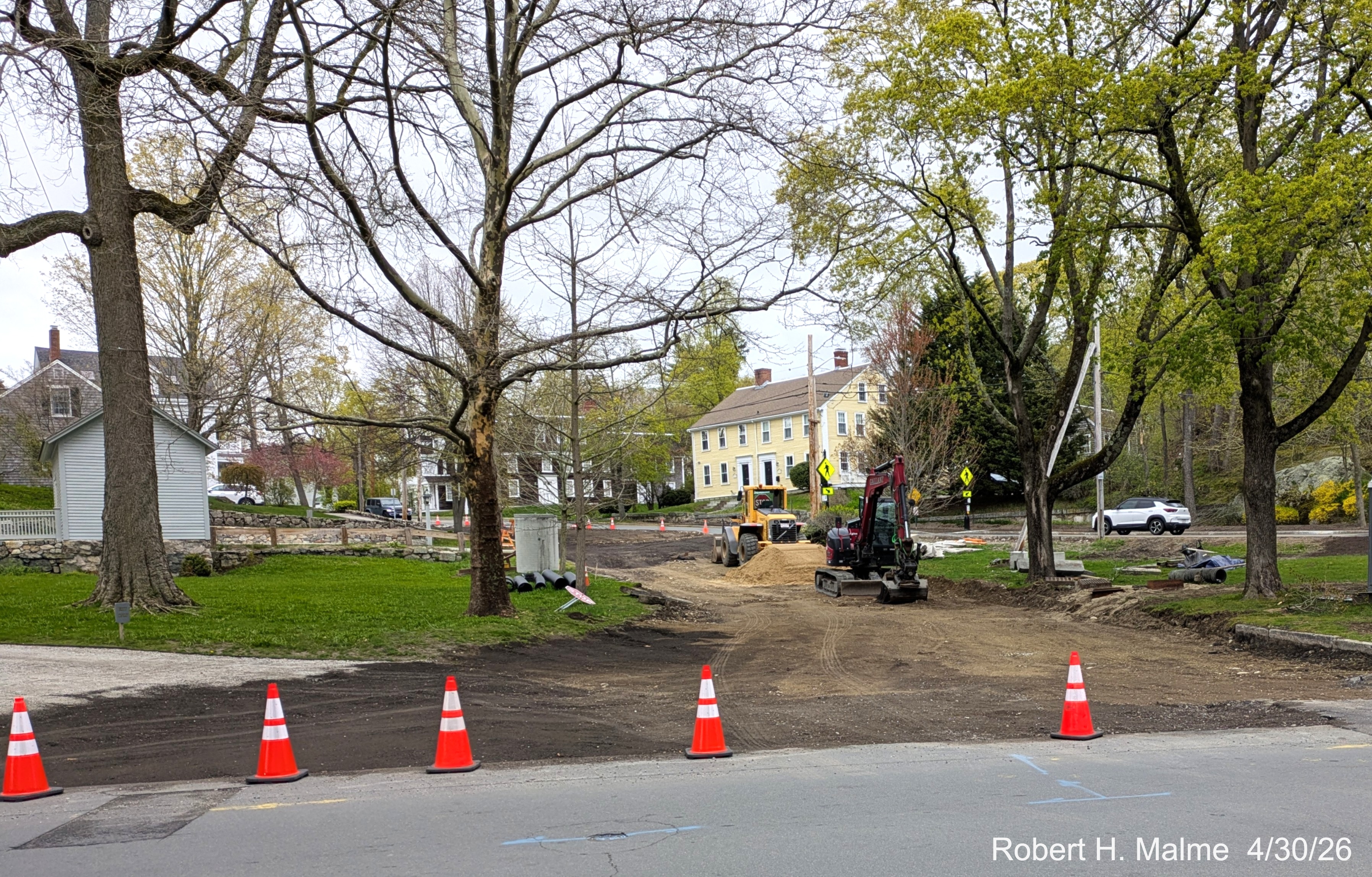 Image from North Street of new soil being added to path of former western leg of 
	Lincoln Street,	April 2026