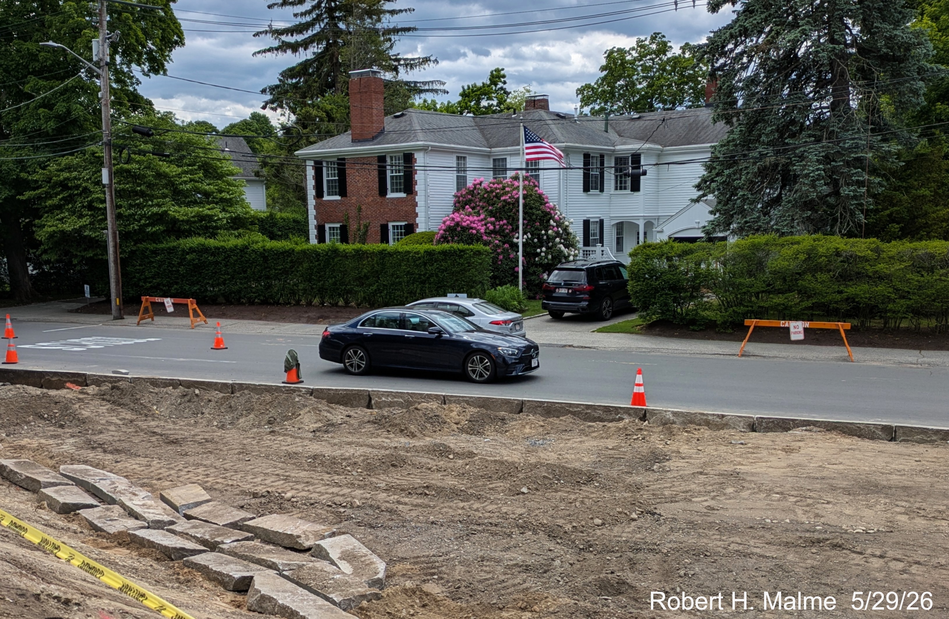 Image of curbing being installed along North Street in front of the New North Church
	Benjamin Lincoln House driveway, May 2026