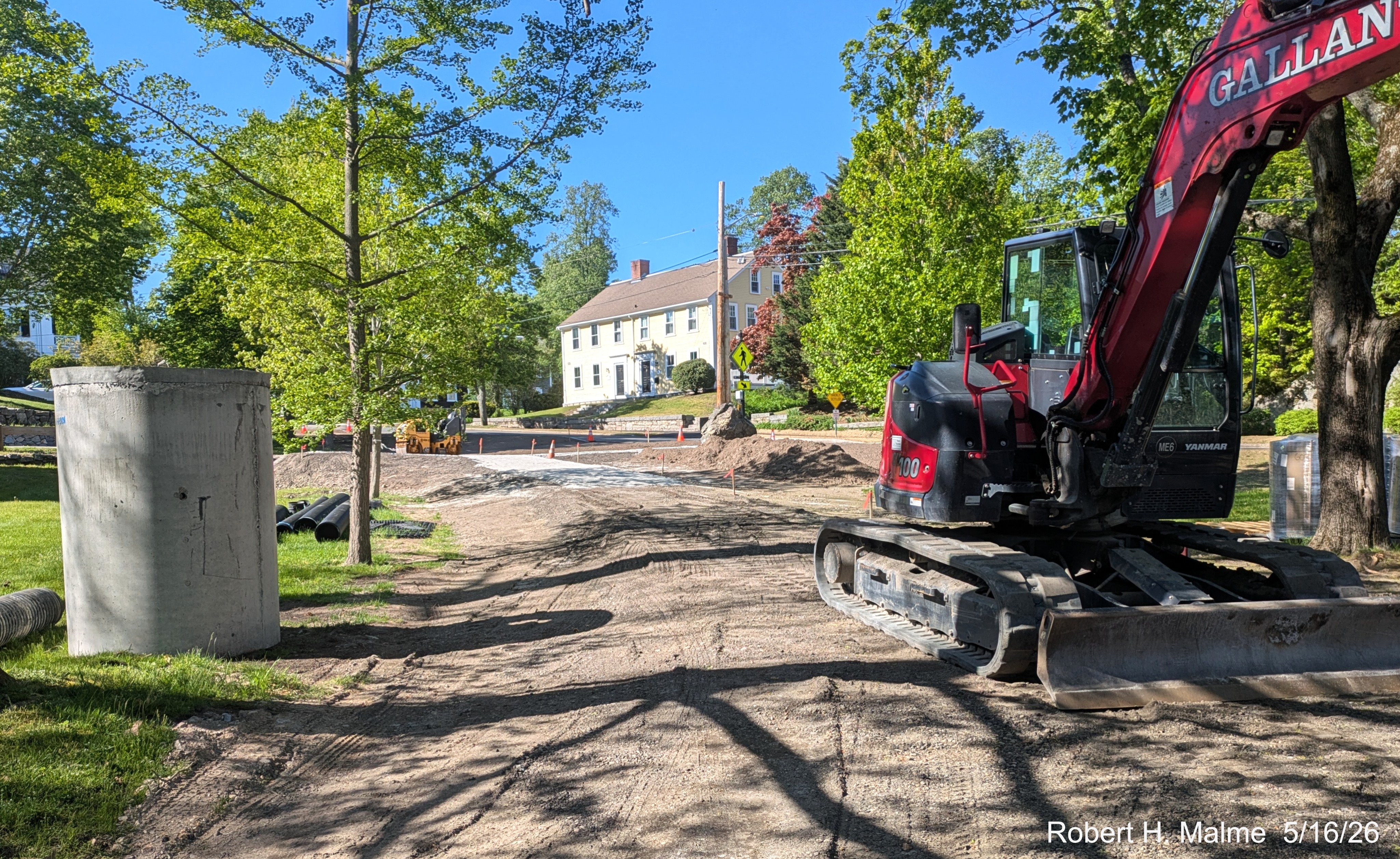 Image looking along former west leg of Lincoln Street showing progress at creating the 
	pathway along the former road, May 2026