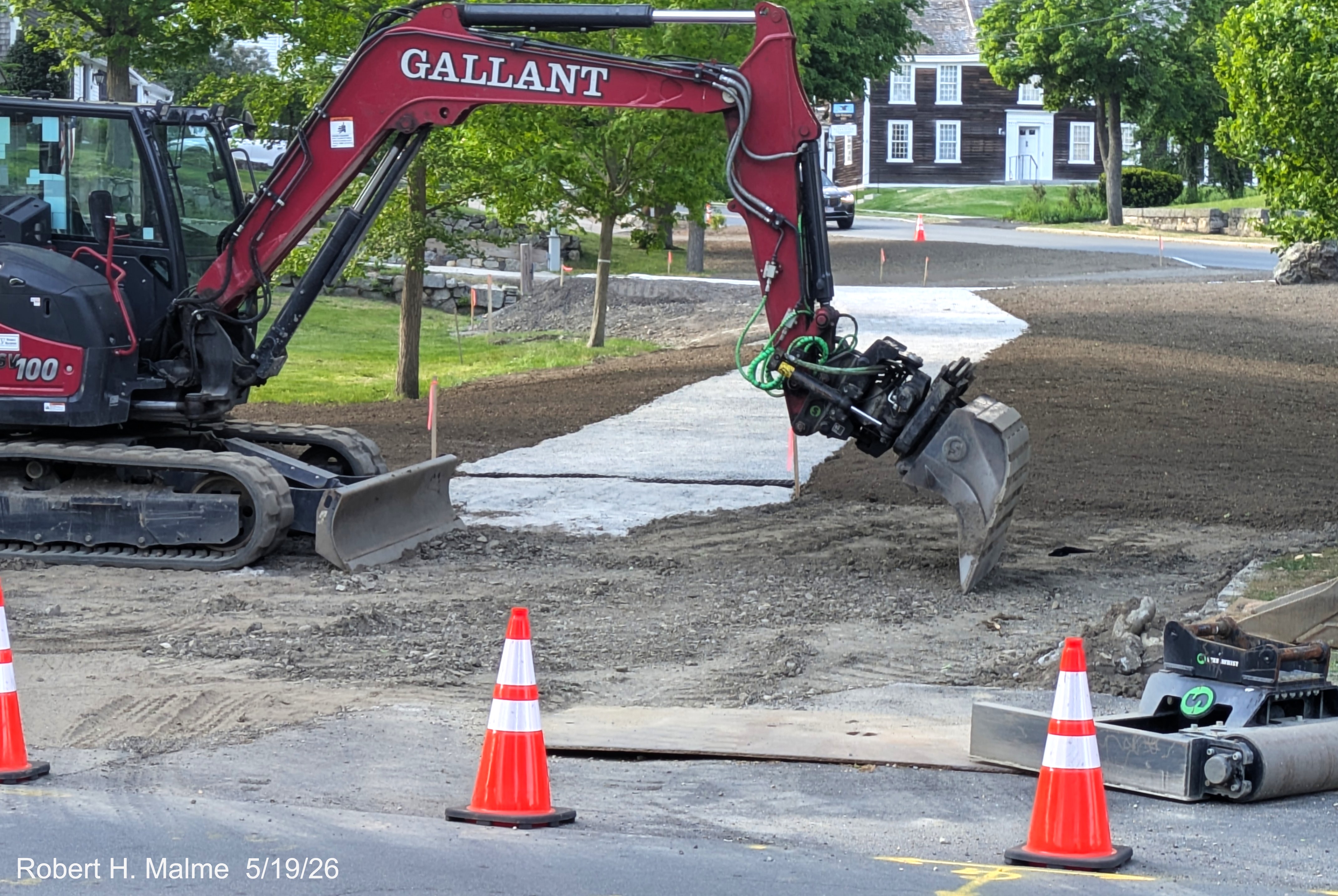Image looking north along former west leg of Lincoln Street showing near completion of 
	the pathway along the former road, May 2026