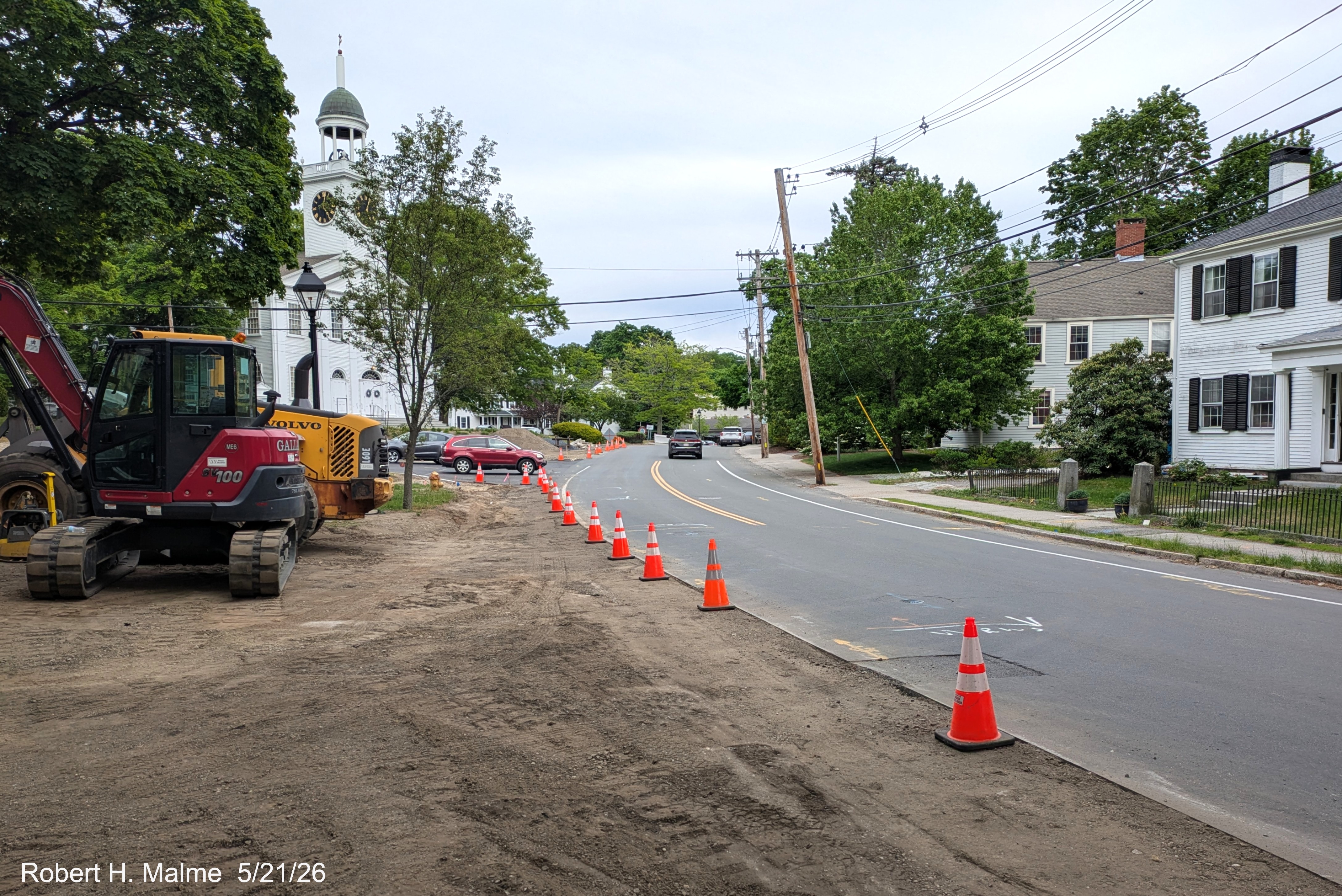 Image looking east along North Street showing landscape construction at the former
	intersection with the west fork of Lincoln Street, awaiting curbing placement, May 2026
