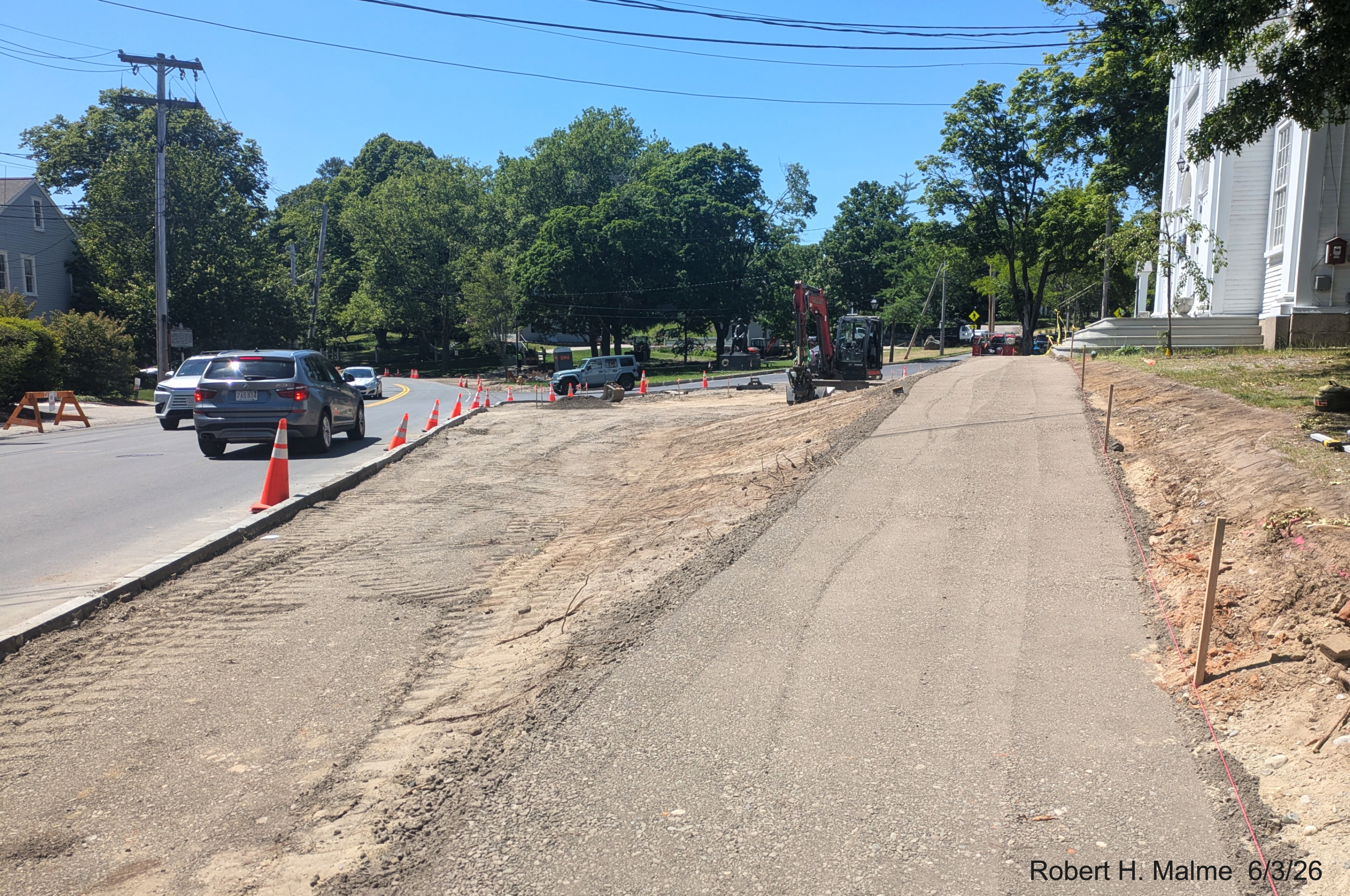 Image of taken along North Street looking along the new walkway showing further landscape
	work on the Benjamin Lincoln House side, June 2026