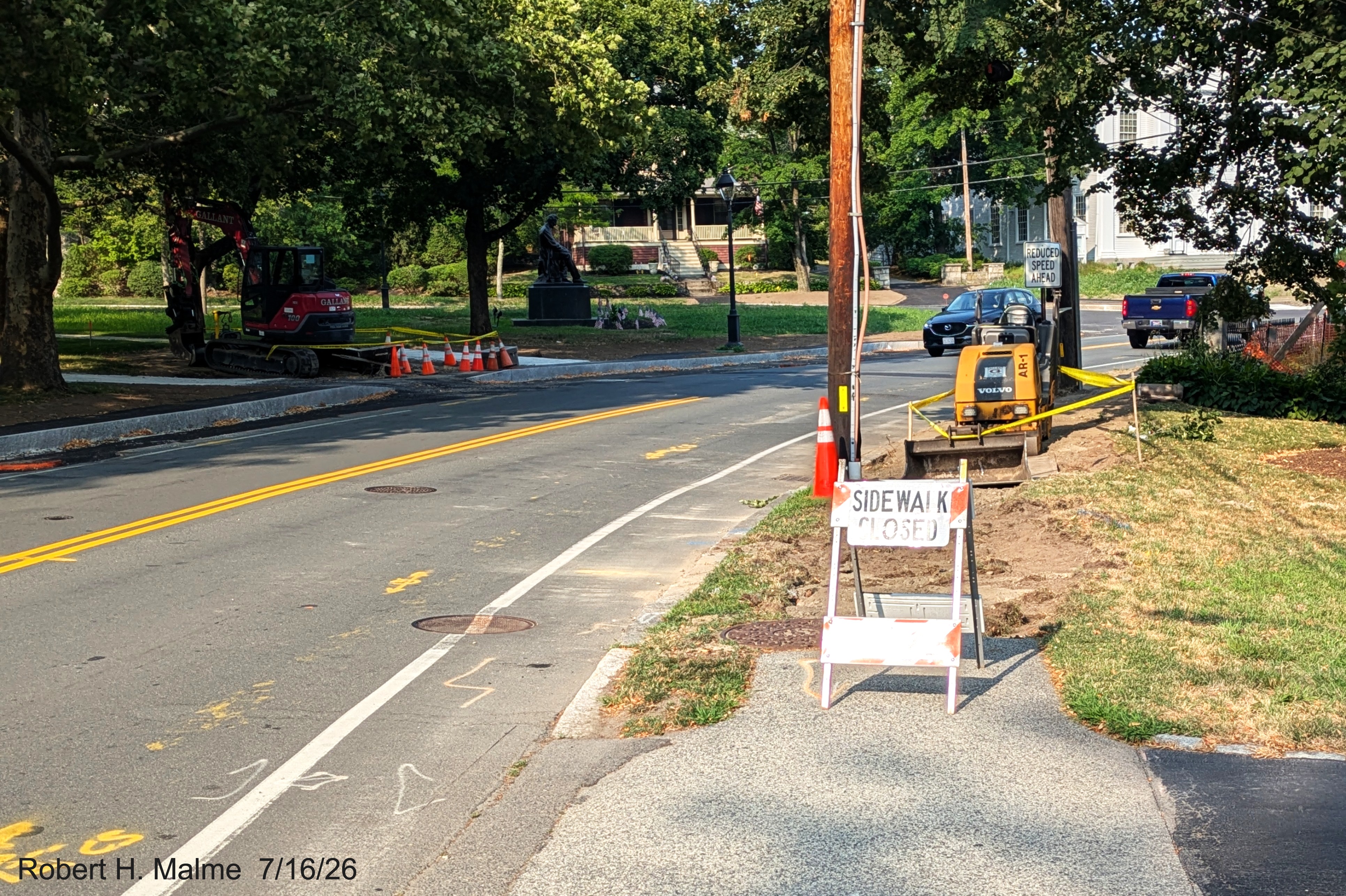 Image taken looking east along North Street at the site of future sidewalk construction
	across from the Benjamin Lincoln House property, July 2026