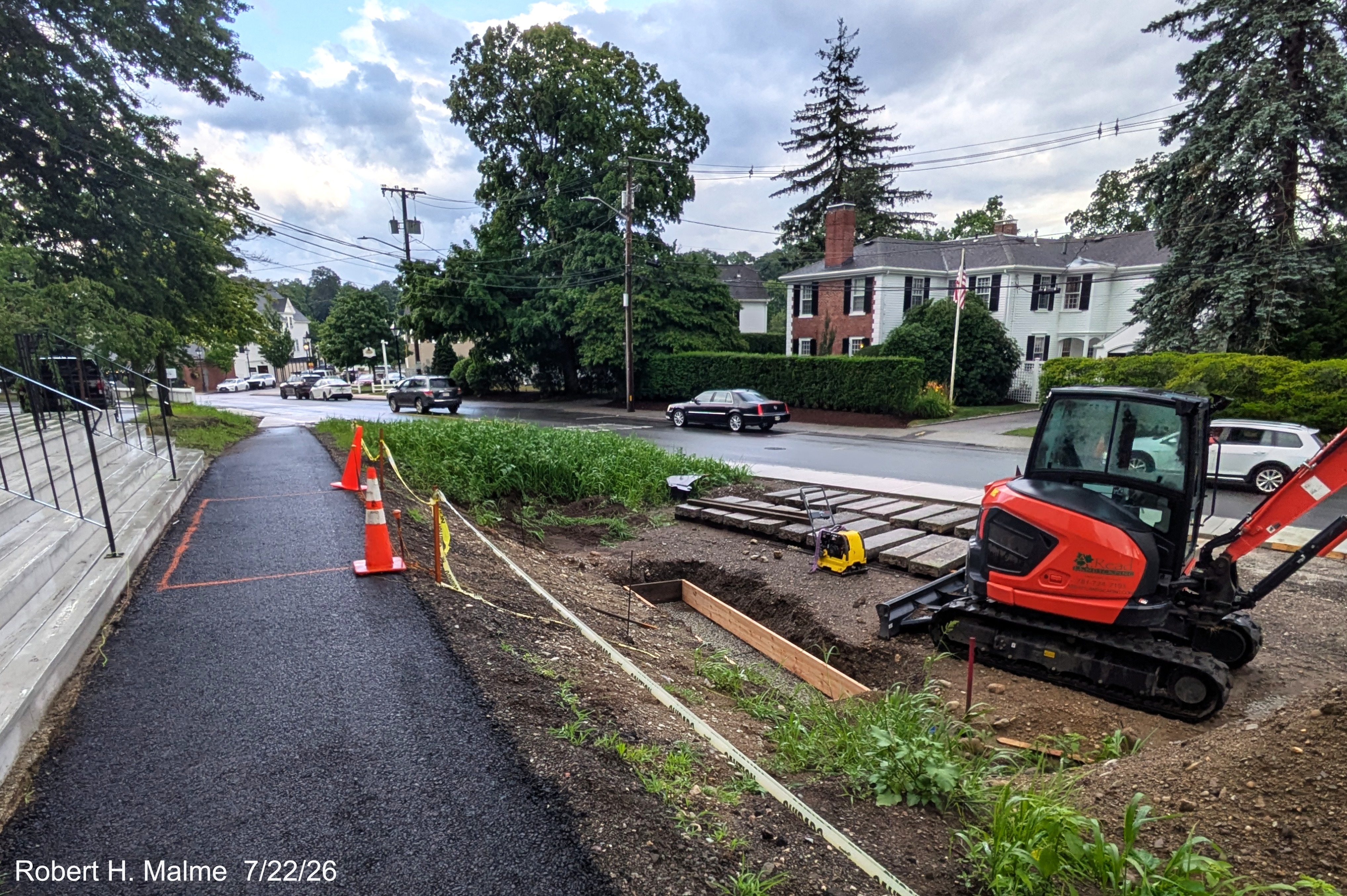 Image taken from in front of the New North Church where the foundation for a new stairway
	to North Street is being constructed, July 2026