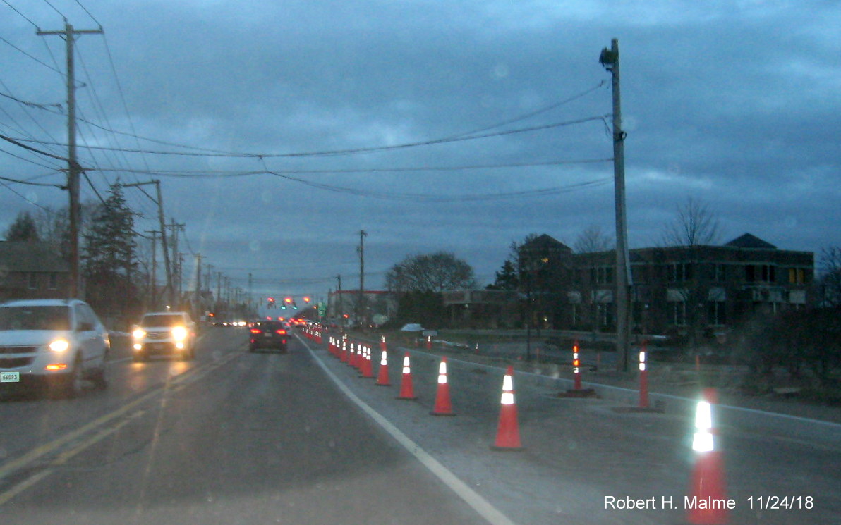 Image of newly paved future northbound lane in MA 18 widening project work zone south of MA 58 in Weymouth