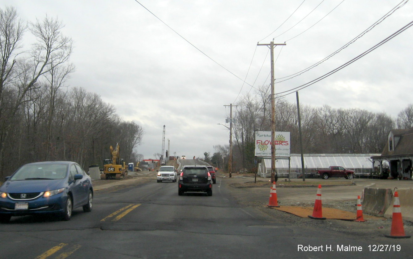 Image of widening project still underway along MA 18 South just prior to South Weymouth commuter rail bridge
