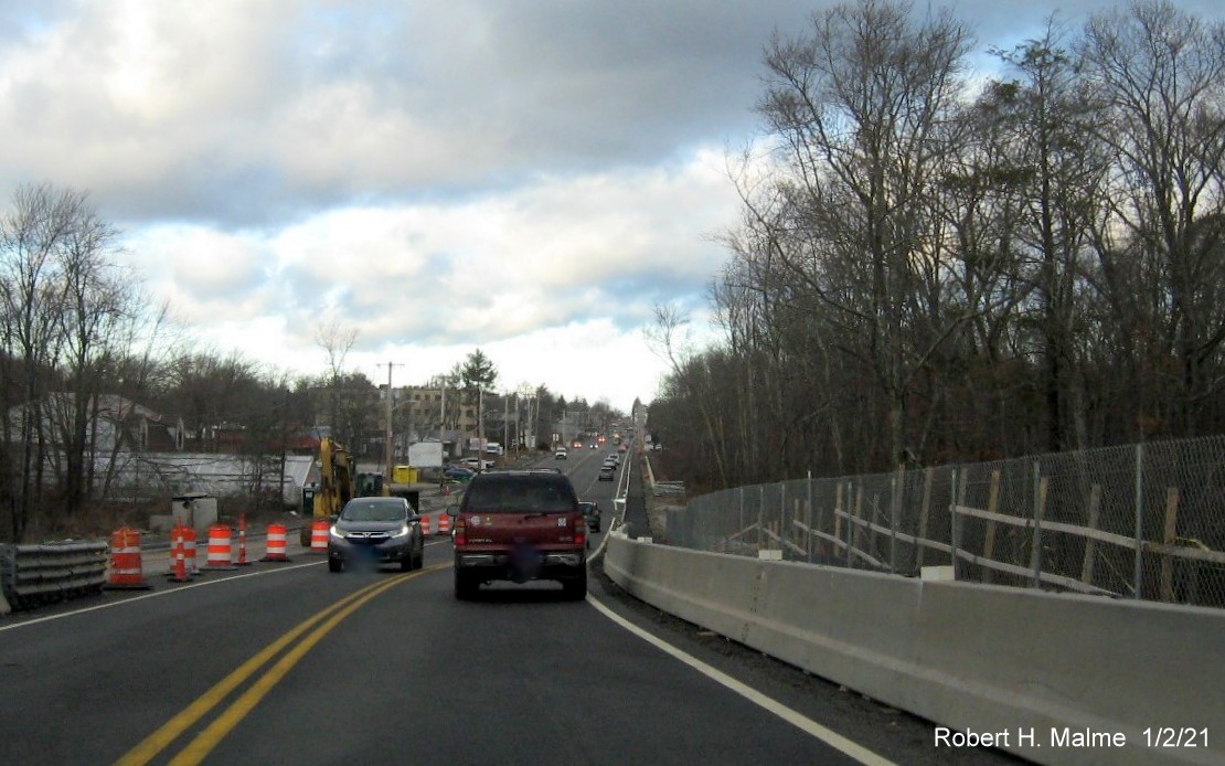 Image of along MA 18 North in South Weymouth from top of incomplete commuter railroad bridge, January 2021