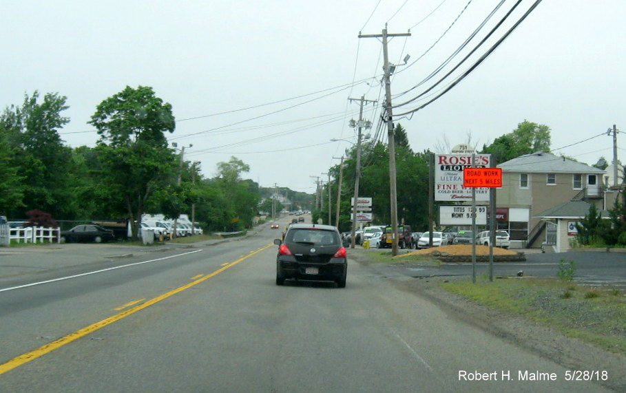 Image of entering widening construction zone with work zone sign near MA 139 in Abington on MA 18 North