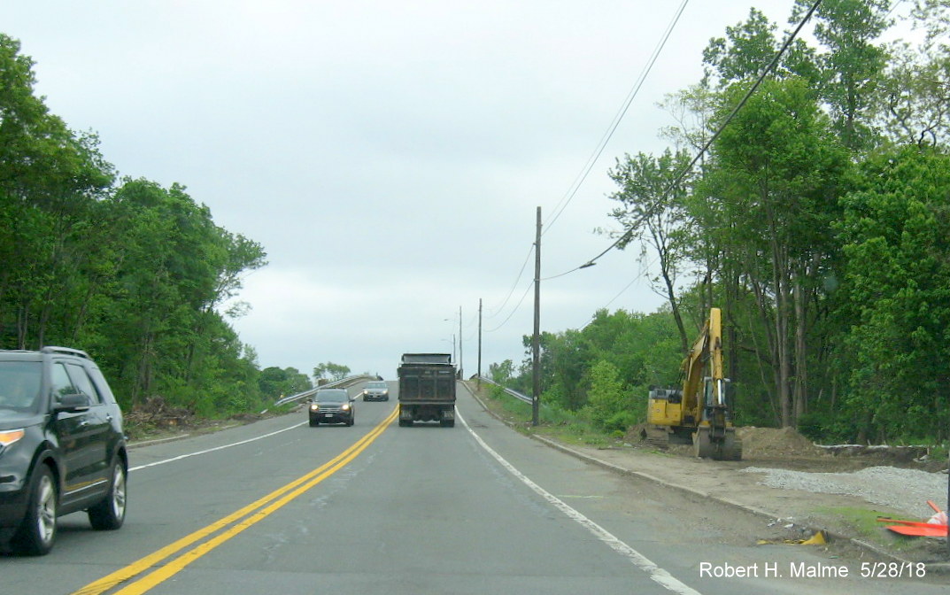 Image heading south over current railroad bridge to be demolished as part of MA 18 widening project in Weymouth