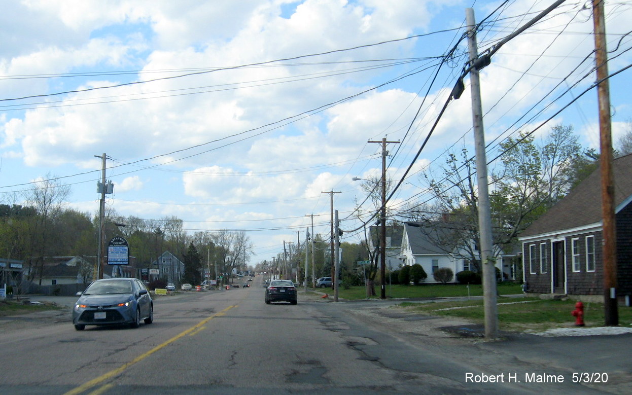 Image of start of road widening project work zone on MA 18 North after MA 139 intersection in Abington in May 2020