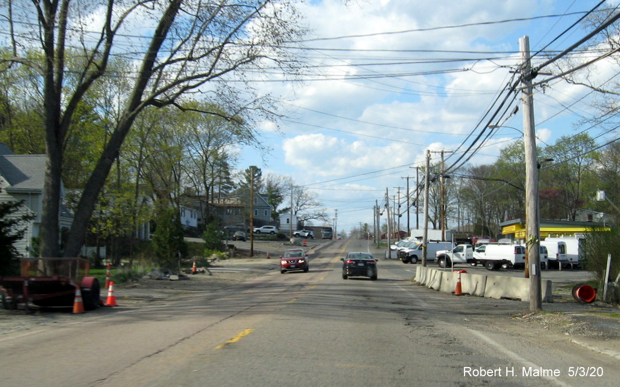 Image of concrete barriers installed along MA 18 North in widening project work zone in Abington in May 2020