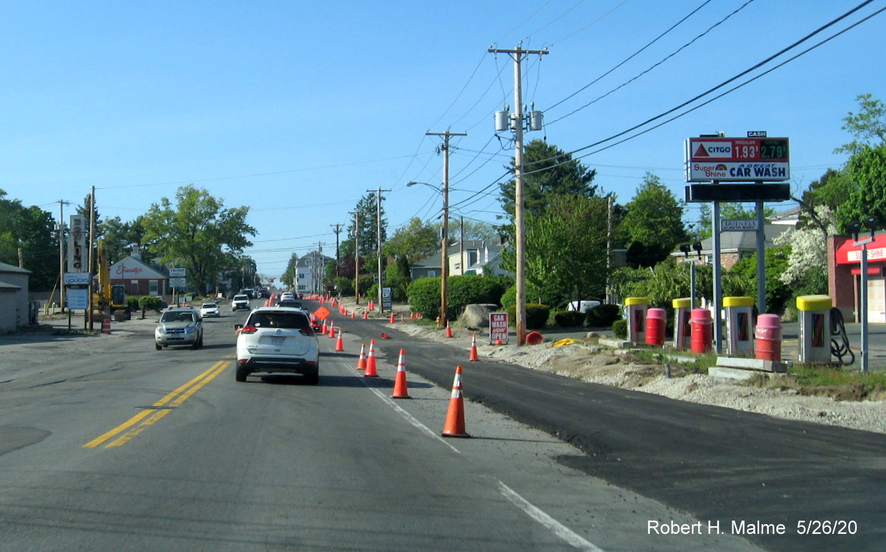 Image of new pavement along future MA 18 North lanes prior to Pleasant Street in South Weymouth, taken May 2020