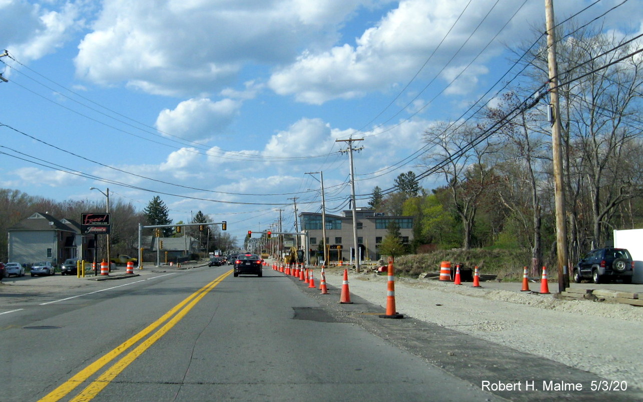 Image of graded future MA 18 North lane awaiting paving approaching Shea Boulevard in South Weymouth, May 2020