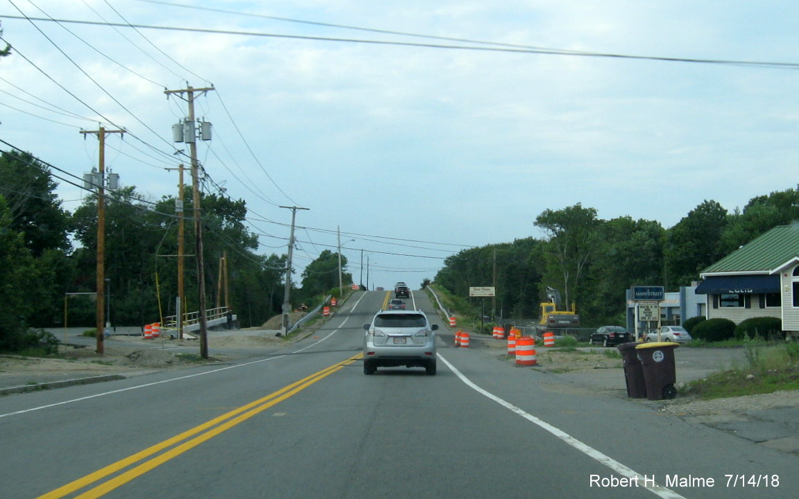 Image approaching to be demolished railroad bridge on MA 18 South in Weymouth in July 2018