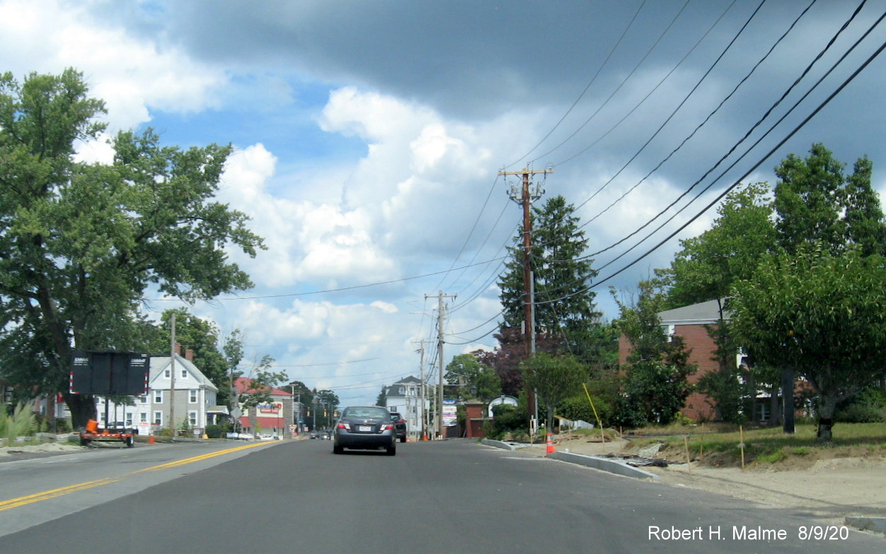 Image of construction on MA 18 North in widening project work zone in South Weymouth, August 2020