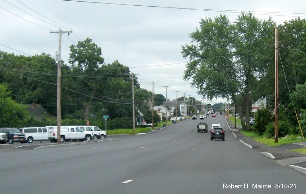 Image of traffic on MA 18 South along final paved lanes awaiting final striping in Abington, August 2021