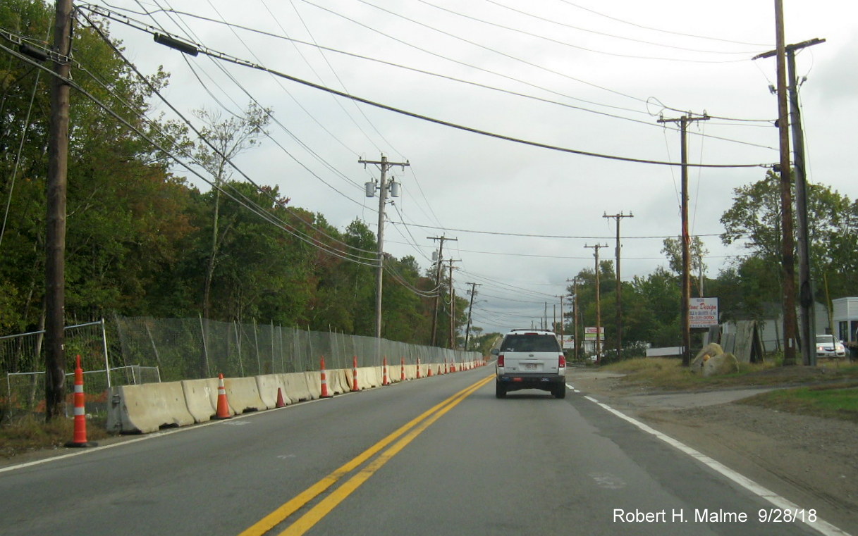 Image of new construction barriers placed for widening work along MA 18 North near current railroad bridge in Weymouth in Sept. 2018