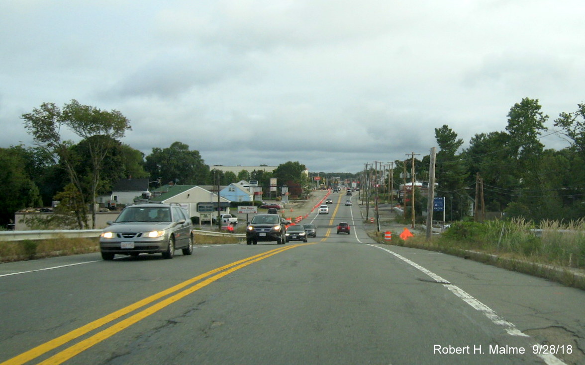 Image of MA 18 South at current railroad bridge showing progress in widening project in Weymouth in Sept. 2018