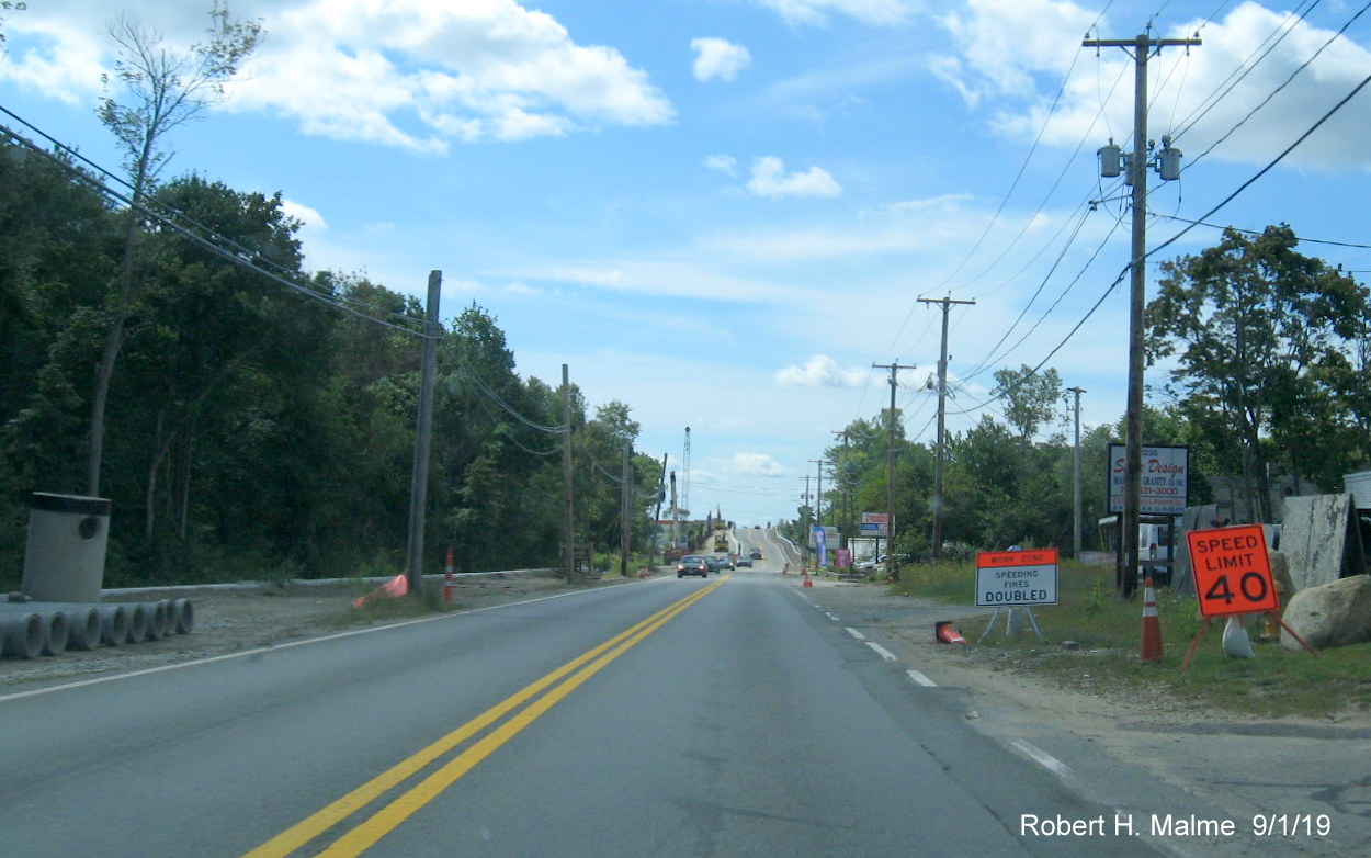 Image of MA 18 widening project progress looking south toward commuter rail bridge in South Weymouth