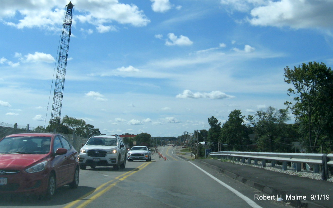 Image showing view of MA 18 South from top of commuter rail bridge under reconstruction as part of MassDOT widening project in Weymouth