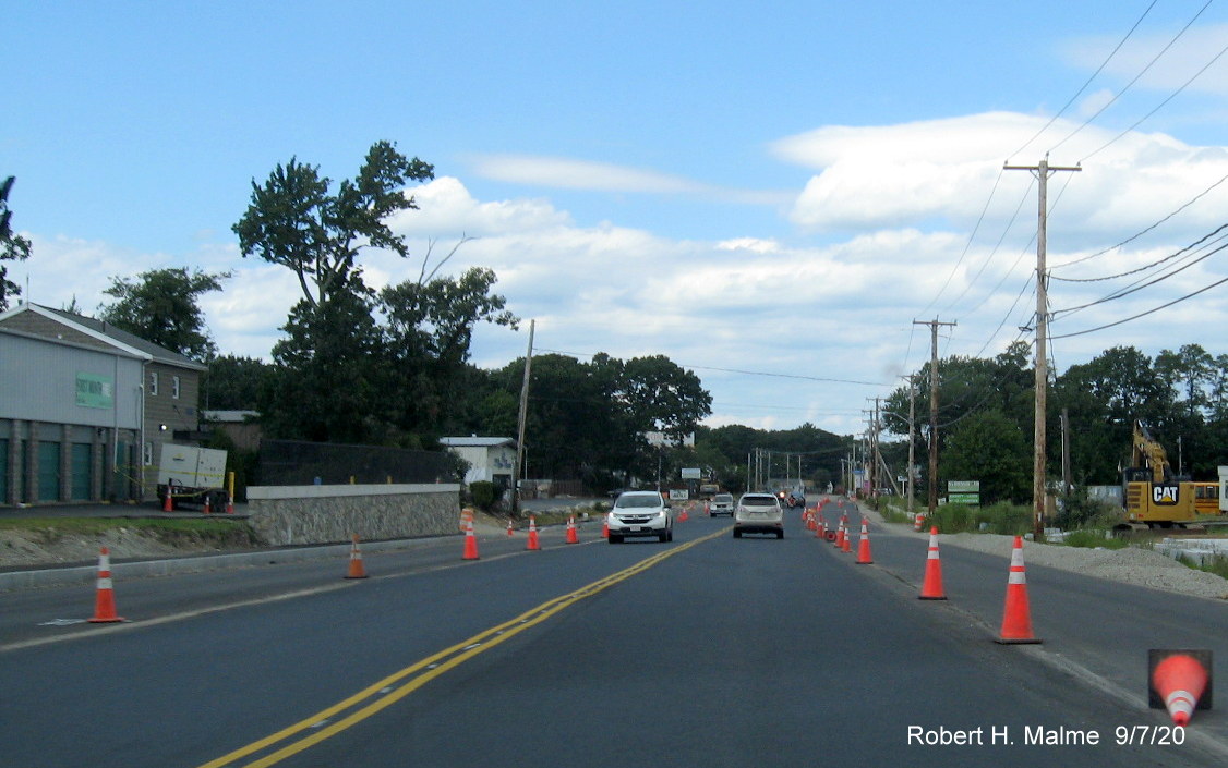 Image showing installation of curbing along future lanes as part of MA 18 widening project in Abington, September 2020