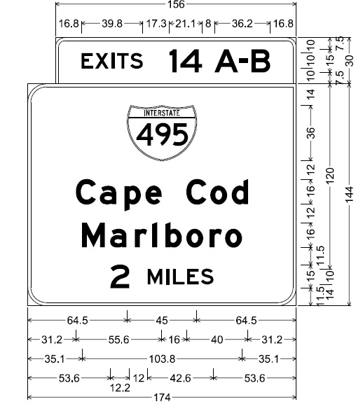 Image of plan for 2-mile advance sign for I-495 exit on MA 24 in Mansfield, by MassDOT