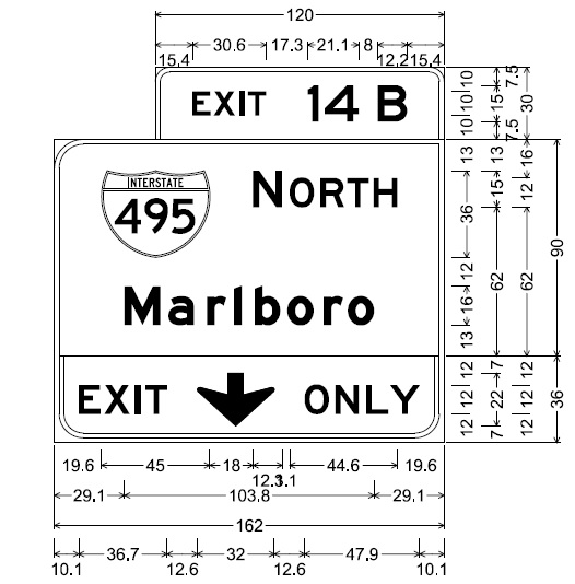 Image of plan for northbound exit ramp sign for I-495 North on MA 24 in Mansfield, by MassDOT