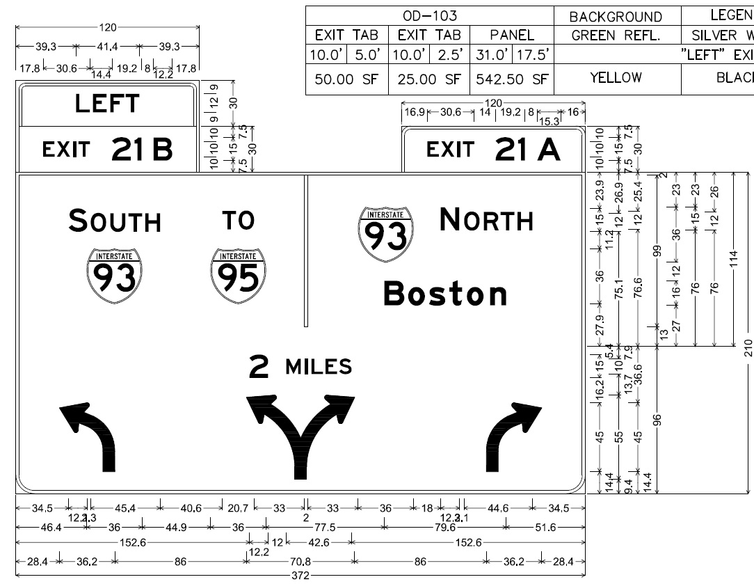 Image of plan for 2-mile advance sign for I-93 exit on MA 24 in Randolph, by MassDOT